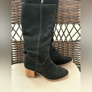 Blonde Black Suede Knee-High Boots  waterproof